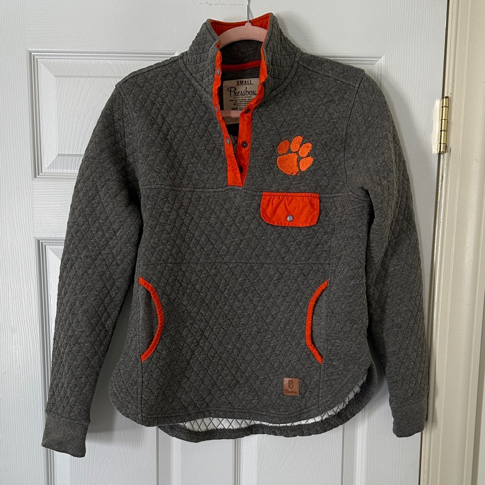 Clemson Pressbox Gray Quilted Sweatshirt with Orange Accents - Picture 1 of 5